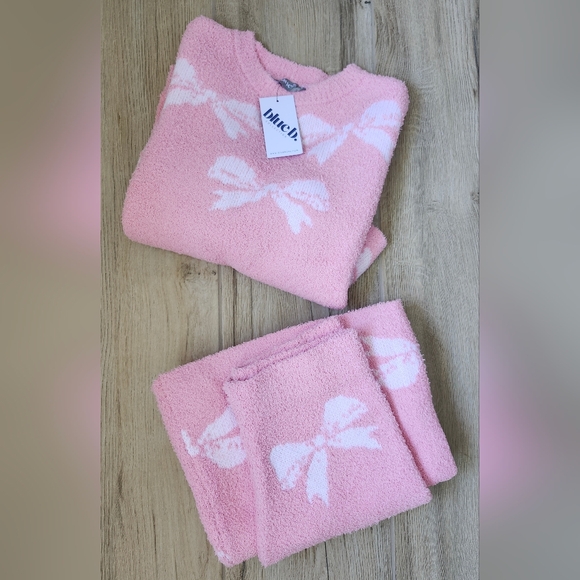 Blue b. Bow Print Pink Cozy Sweater Set Women's Size M - Picture 1 of 9